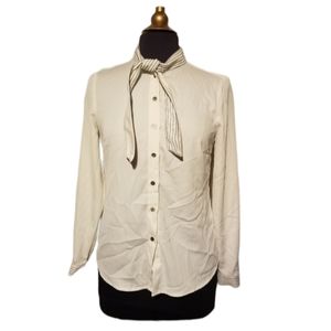 Vince Camuto White Long Sleeve Top Tie Neck Size XS